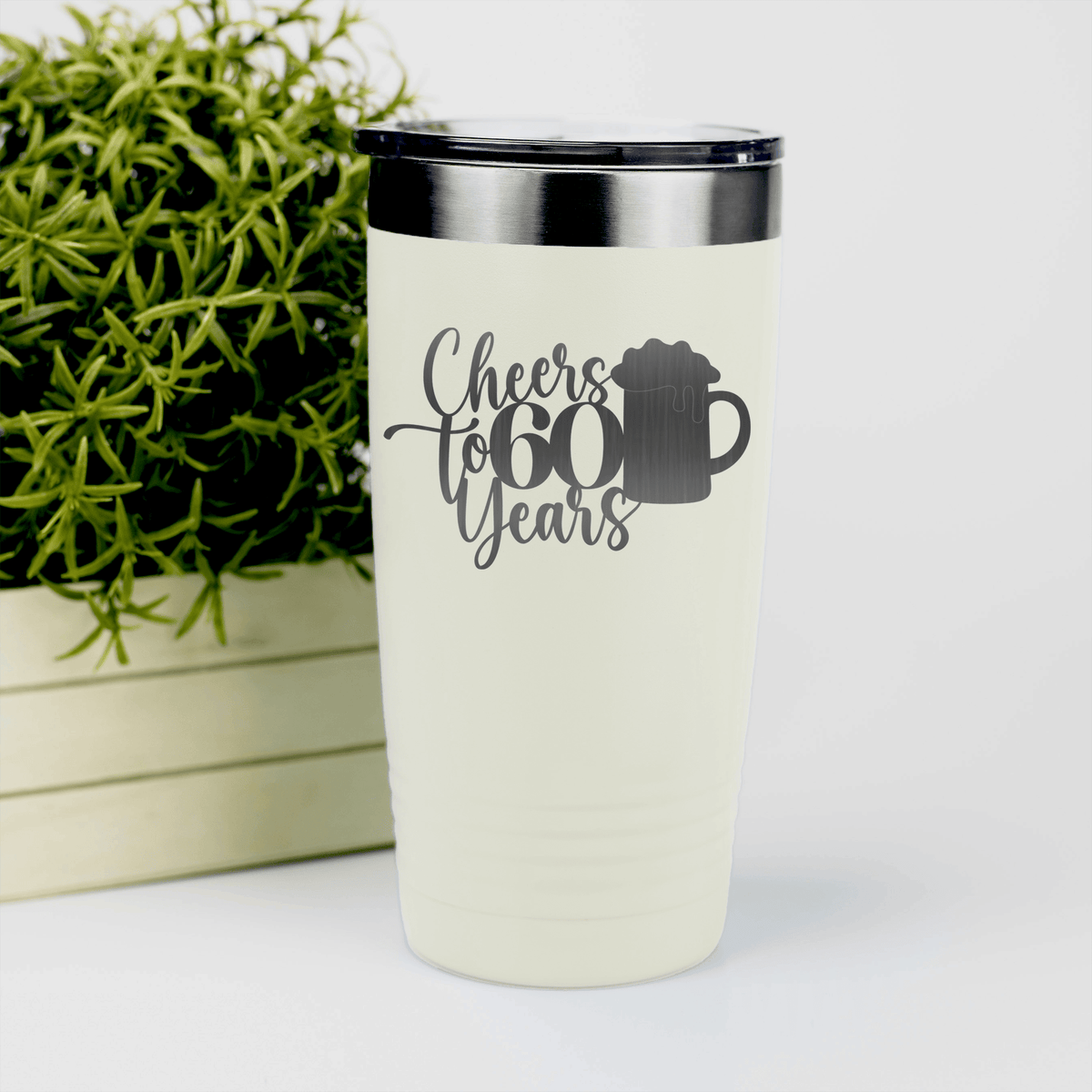 White birthday tumbler Cheers To Sixty Beer