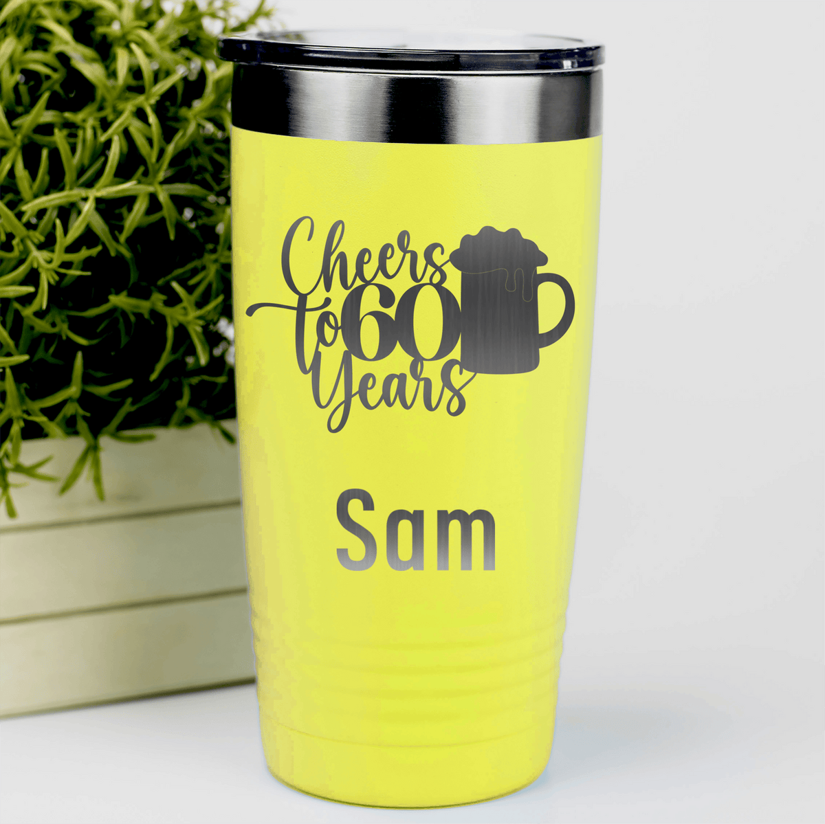 Yellow Birthday Tumbler With Cheers To Sixty Beer Design