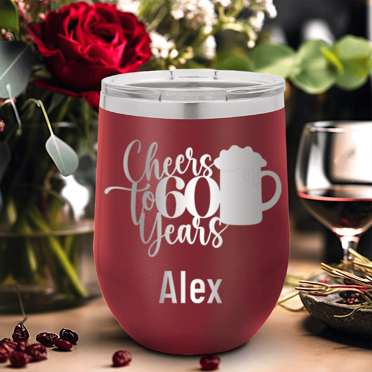 Personalized Cheers To Sixty Beer Wine Tumbler for her, Customized Gifts for Women by Groovy Girl Gifts
