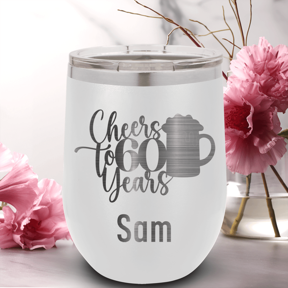 Personalized Cheers To Sixty Beer Wine Tumbler for her, Customized Gifts for Women by Groovy Girl Gifts