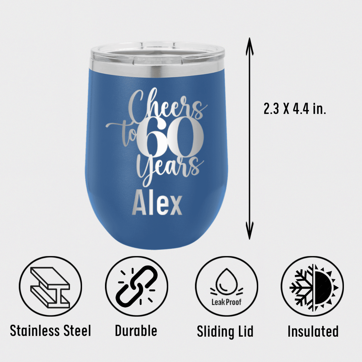 Personalized Cheers To Sixty Years Wine Tumbler for her, Customized Gifts for Women by Groovy Girl Gifts