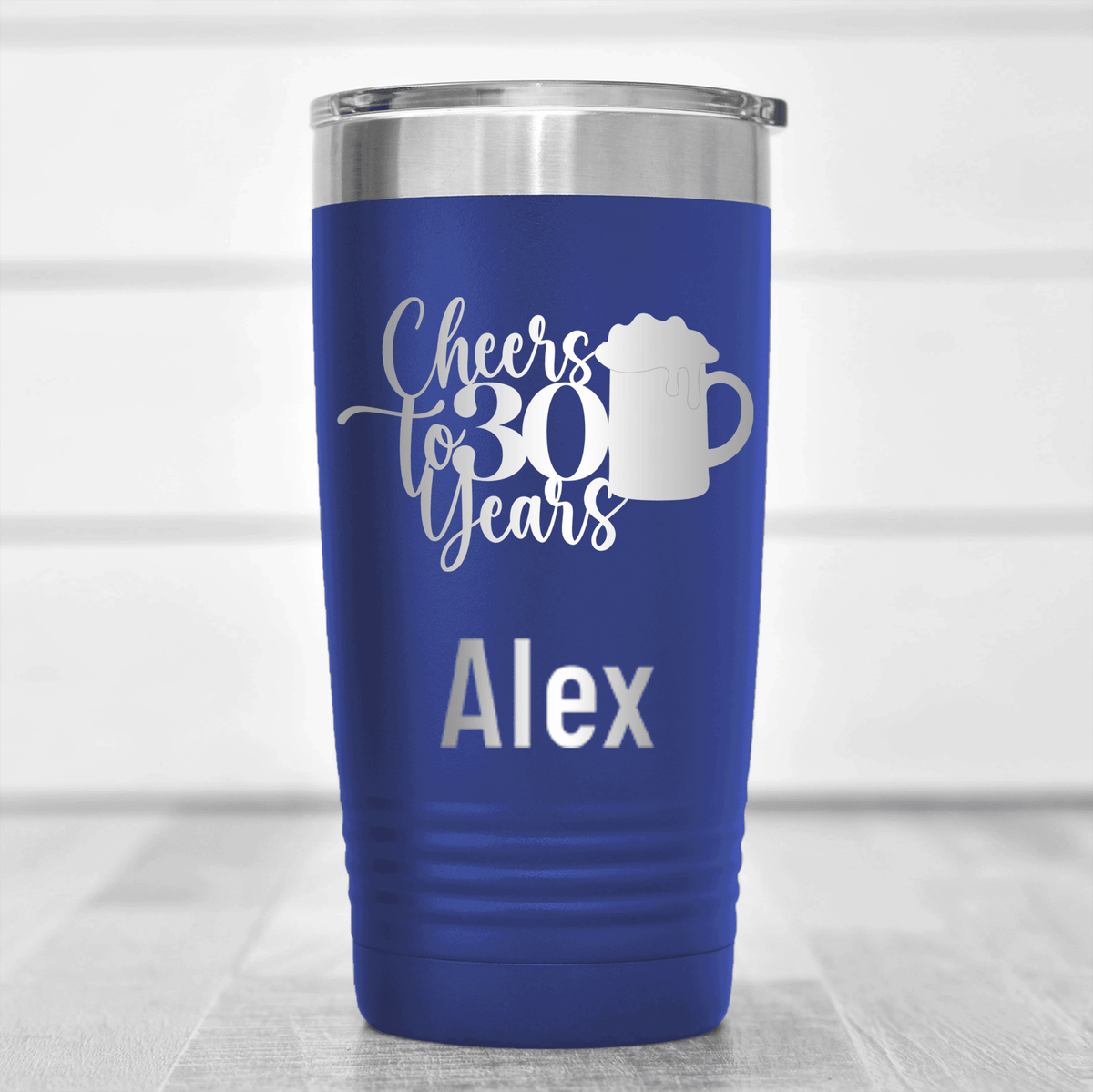 Blue Birthday Tumbler With Cheers To Thirty Beer Design