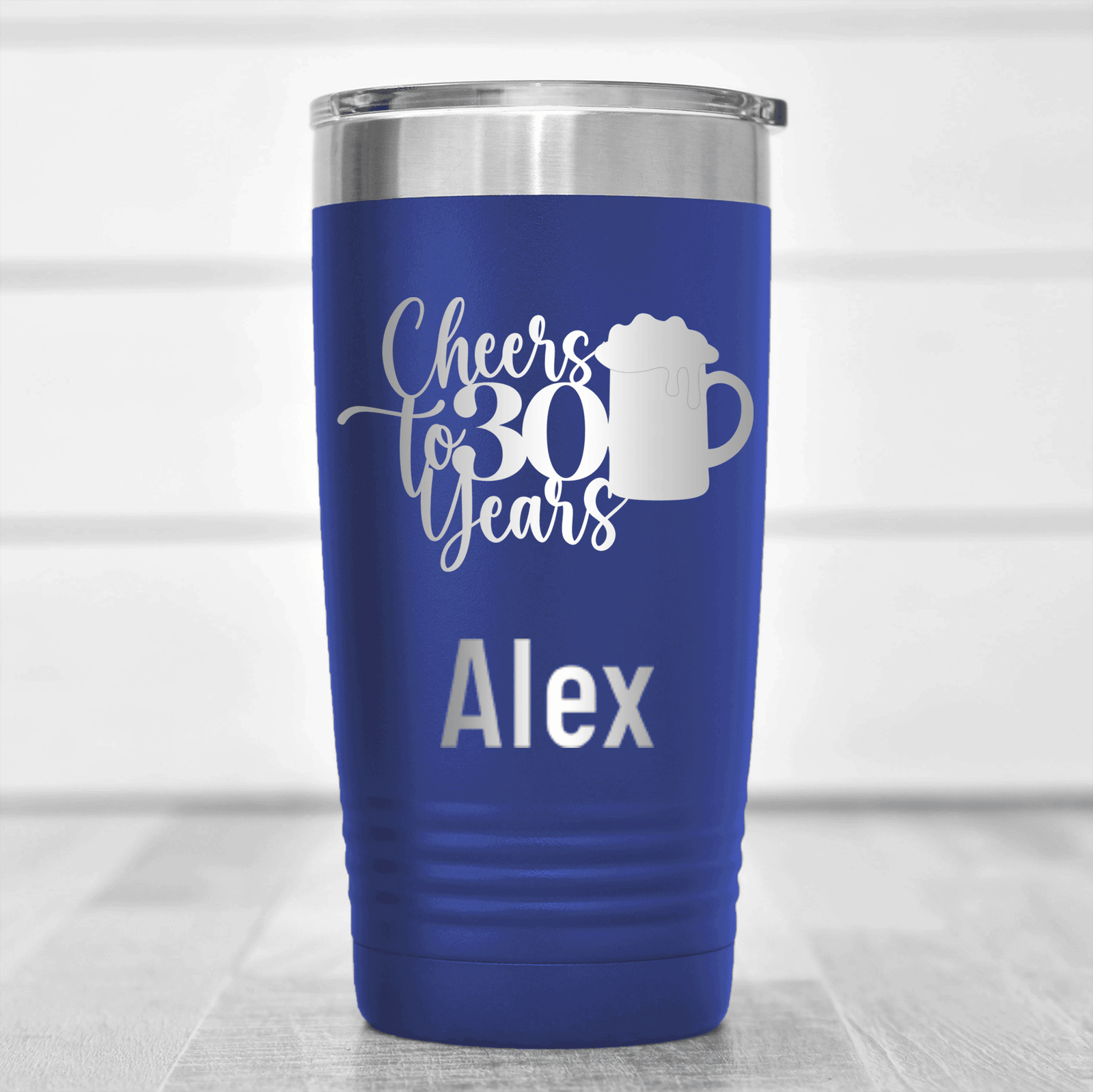 Blue Birthday Tumbler With Cheers To Thirty Beer Design
