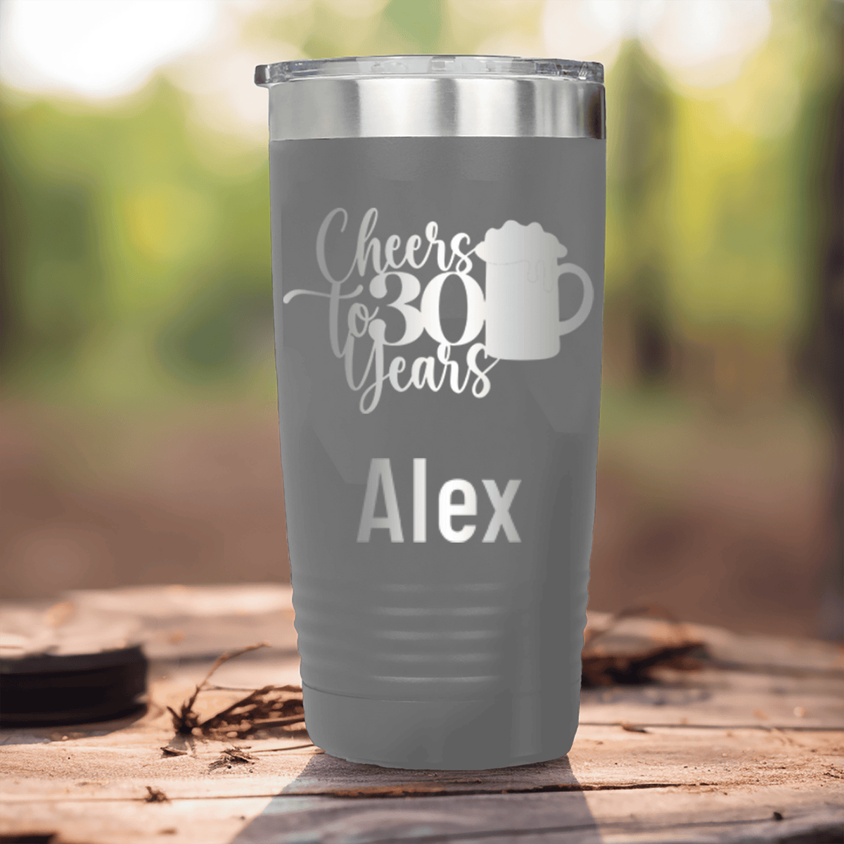 Grey Birthday Tumbler With Cheers To Thirty Beer Design