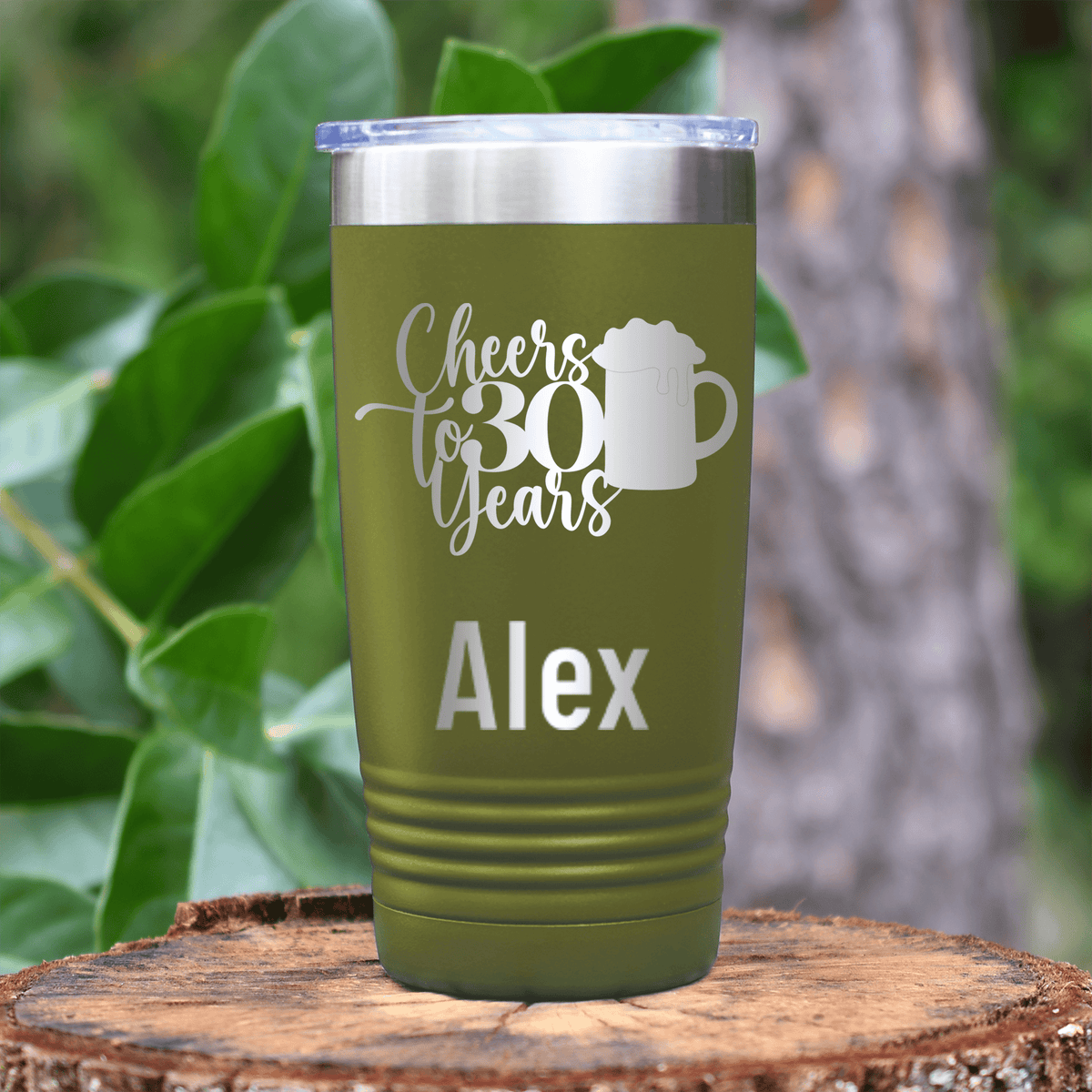 Military Green Birthday Tumbler With Cheers To Thirty Beer Design