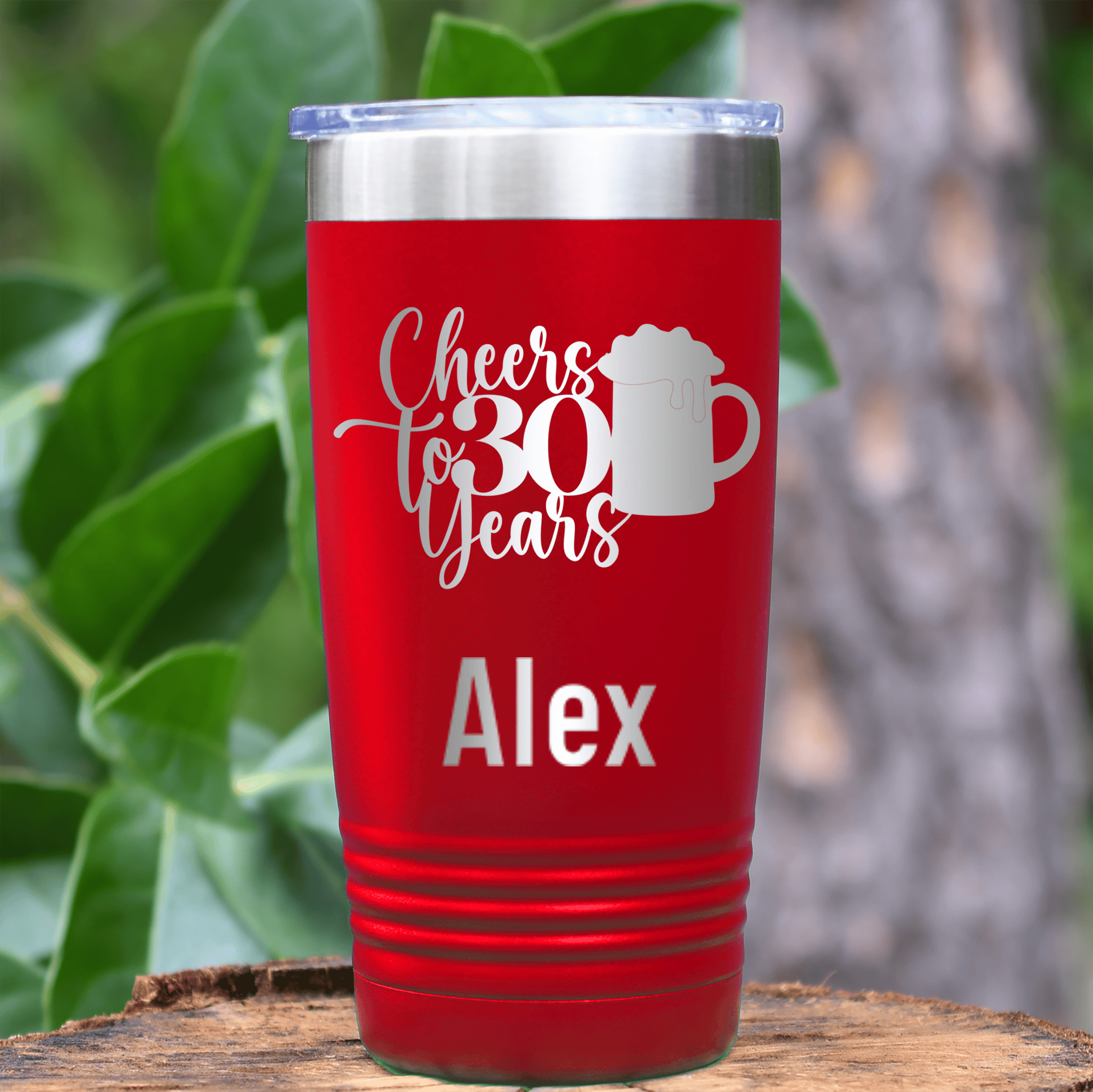 Red Birthday Tumbler With Cheers To Thirty Beer Design