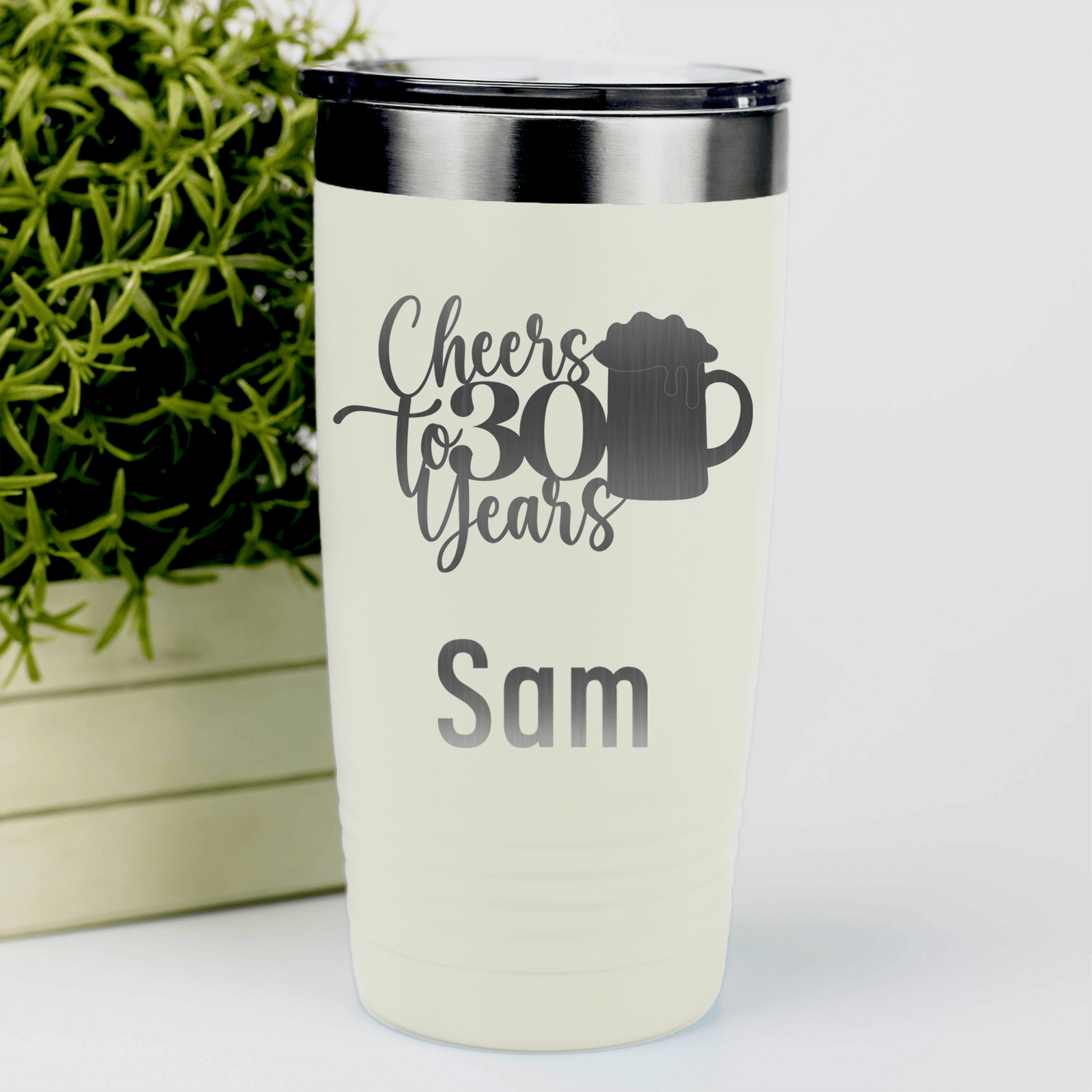 White Birthday Tumbler With Cheers To Thirty Beer Design