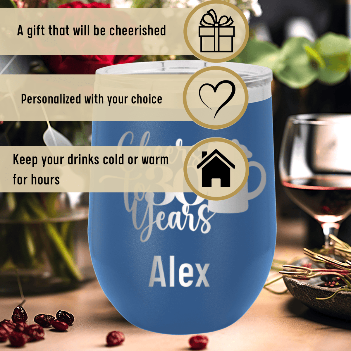 Personalized Cheers To Thirty Beer Wine Tumbler for her, Customized Gifts for Women by Groovy Girl Gifts