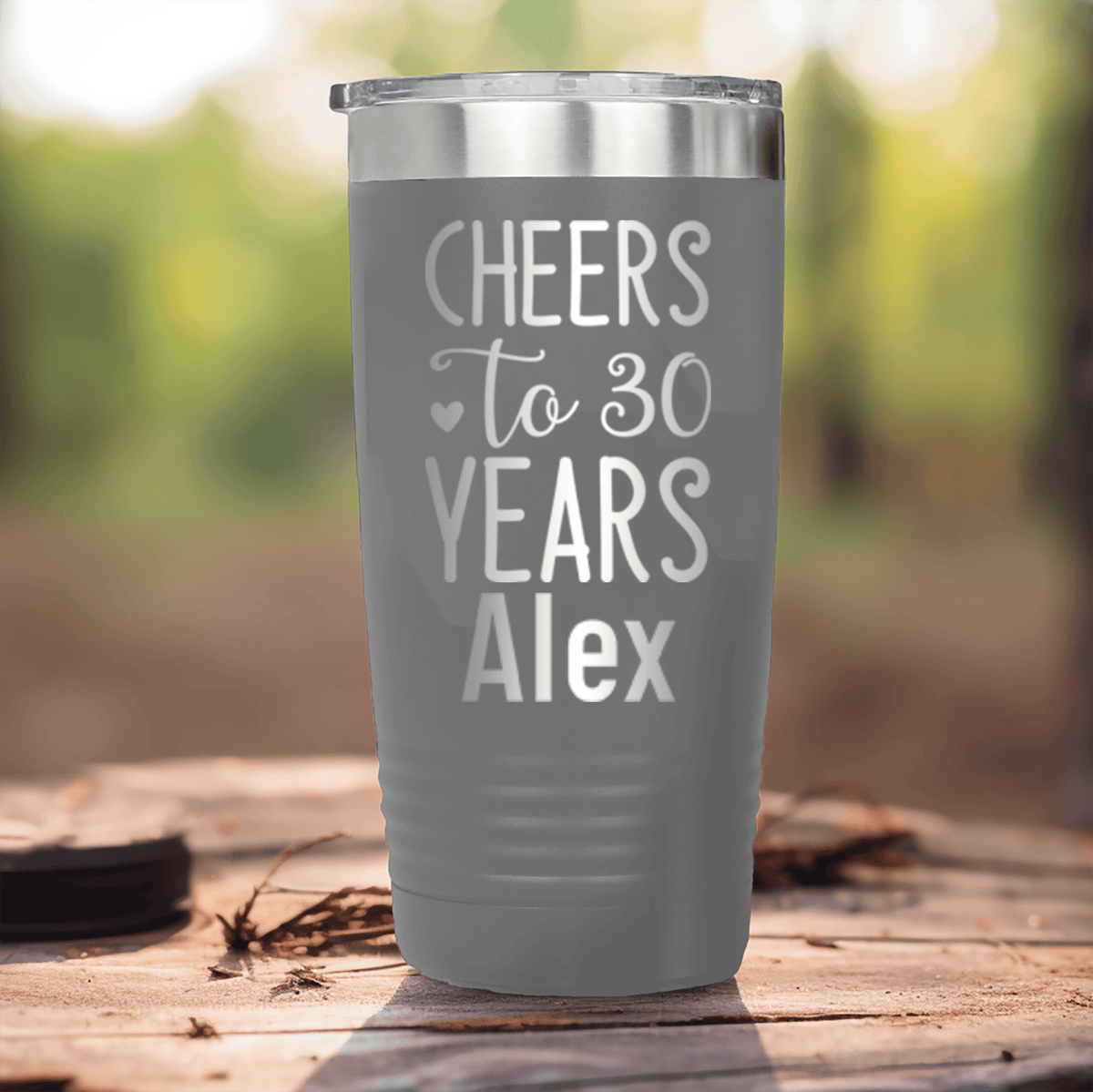 Grey Birthday Tumbler With Cheers To Thirty Design