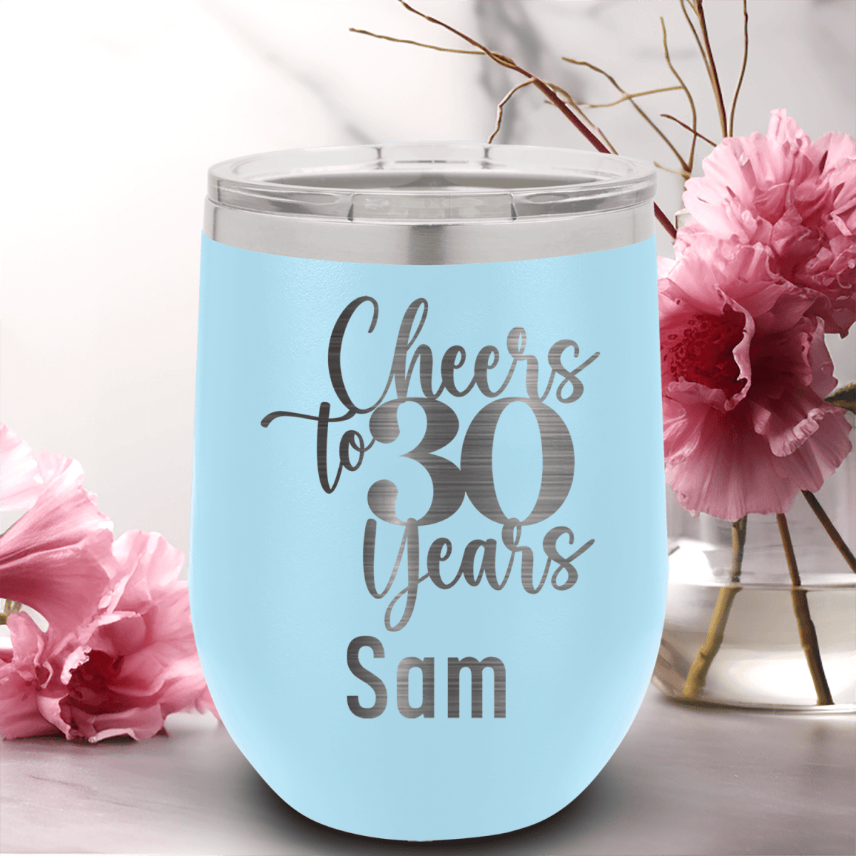 Personalized Cheers To Thirty Years Wine Tumbler for her, Customized Gifts for Women by Groovy Girl Gifts