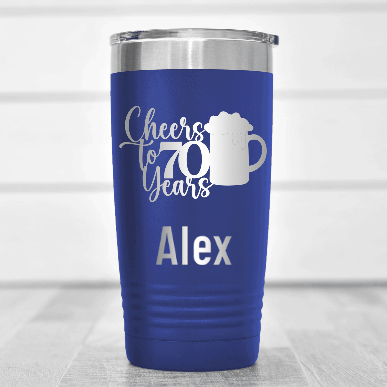 Blue Birthday Tumbler With Cheers To 70 Years Beer Design