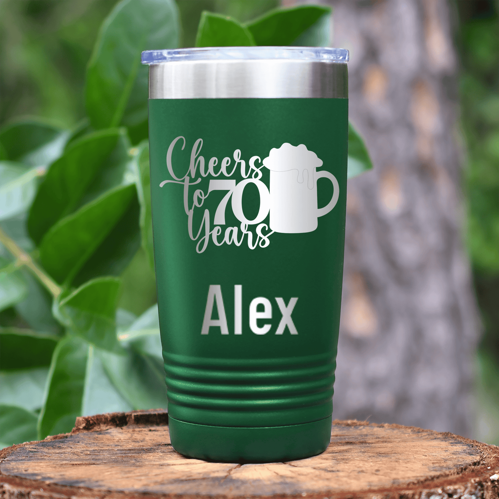 Green Birthday Tumbler With Cheers To 70 Years Beer Design