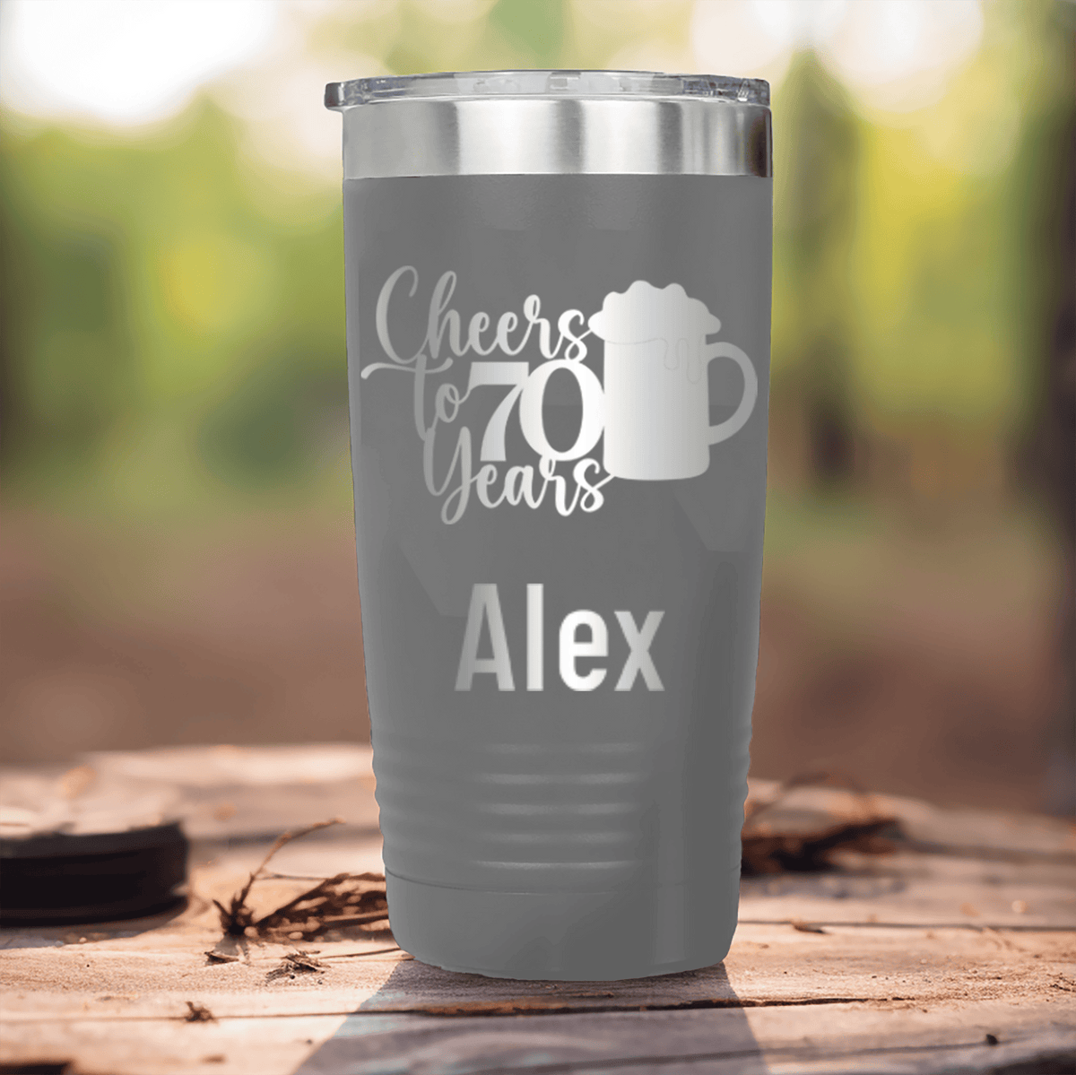 Grey Birthday Tumbler With Cheers To 70 Years Beer Design