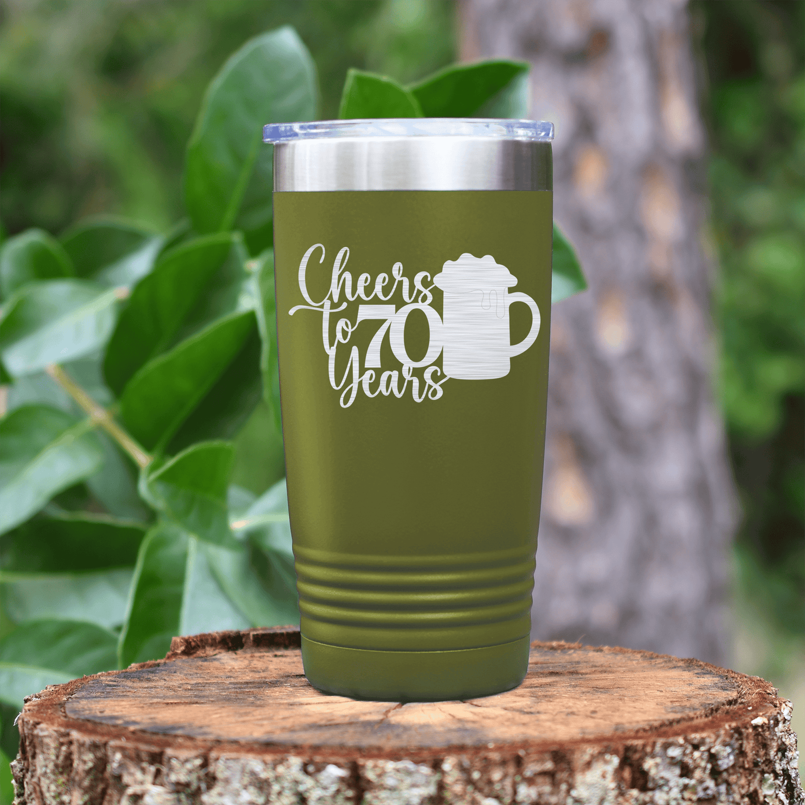 Military Green birthday tumbler Cheers to 70 Years Beer