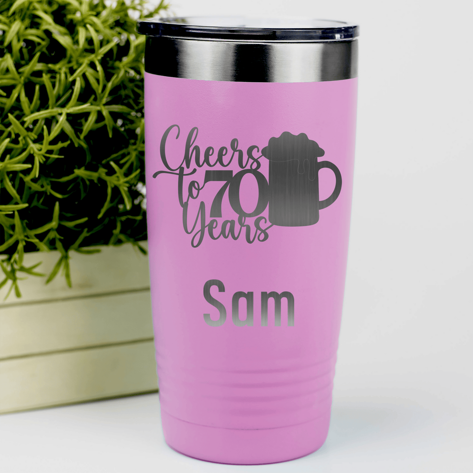 Pink Birthday Tumbler With Cheers To 70 Years Beer Design