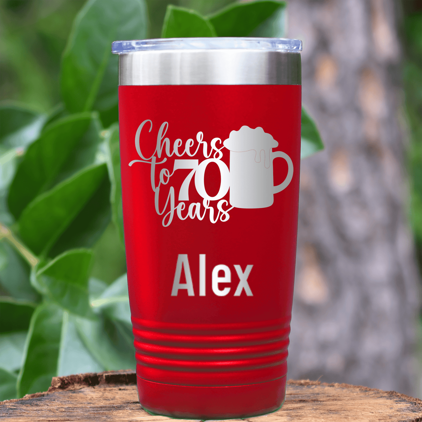 Red Birthday Tumbler With Cheers To 70 Years Beer Design