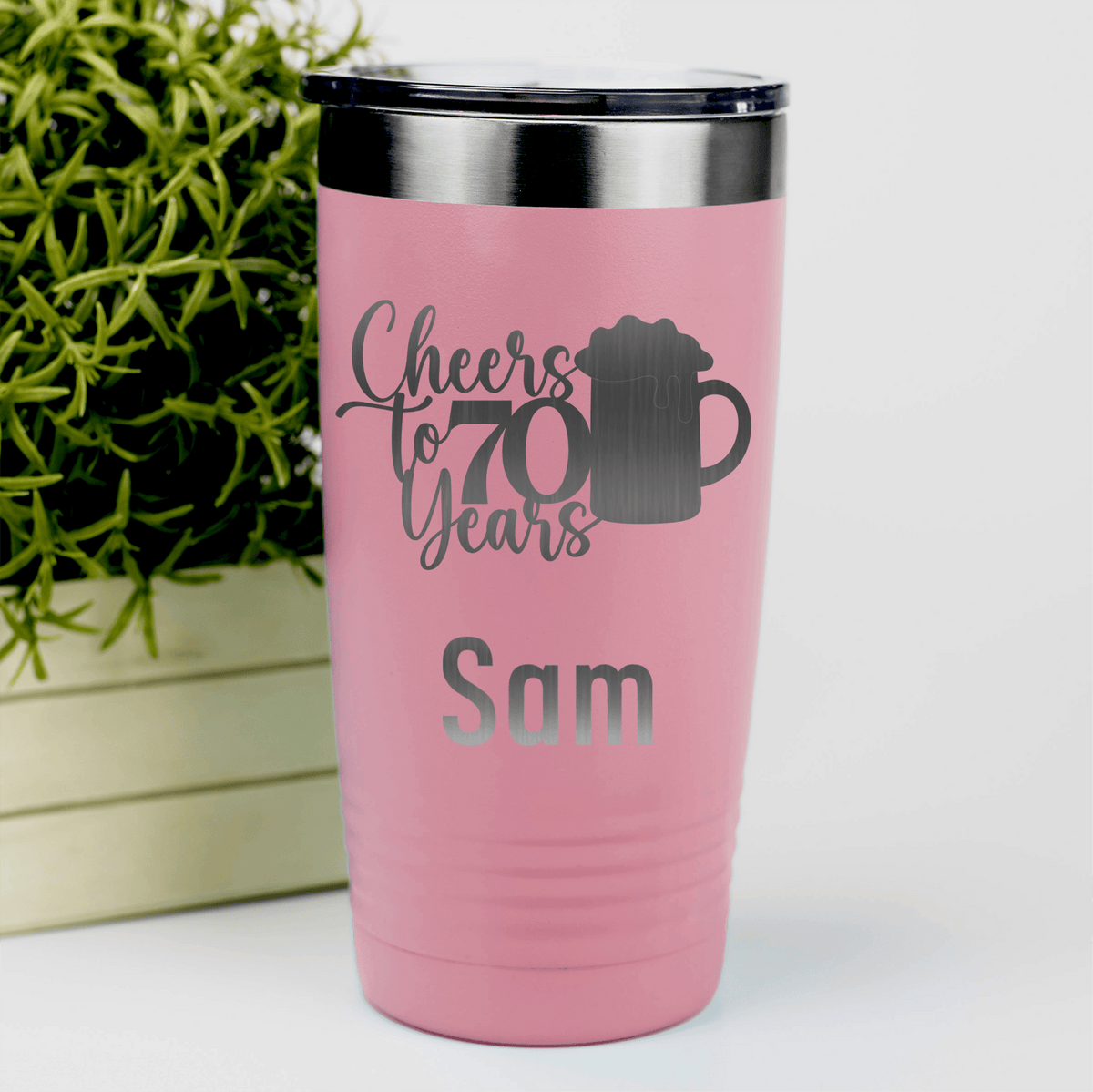 Salmon Birthday Tumbler With Cheers To 70 Years Beer Design