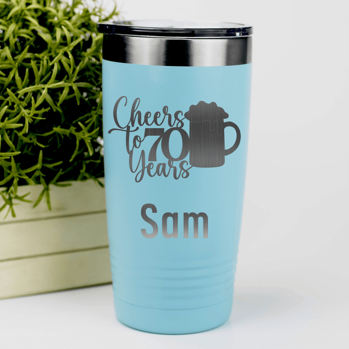 Teal Birthday Tumbler With Cheers To 70 Years Beer Design