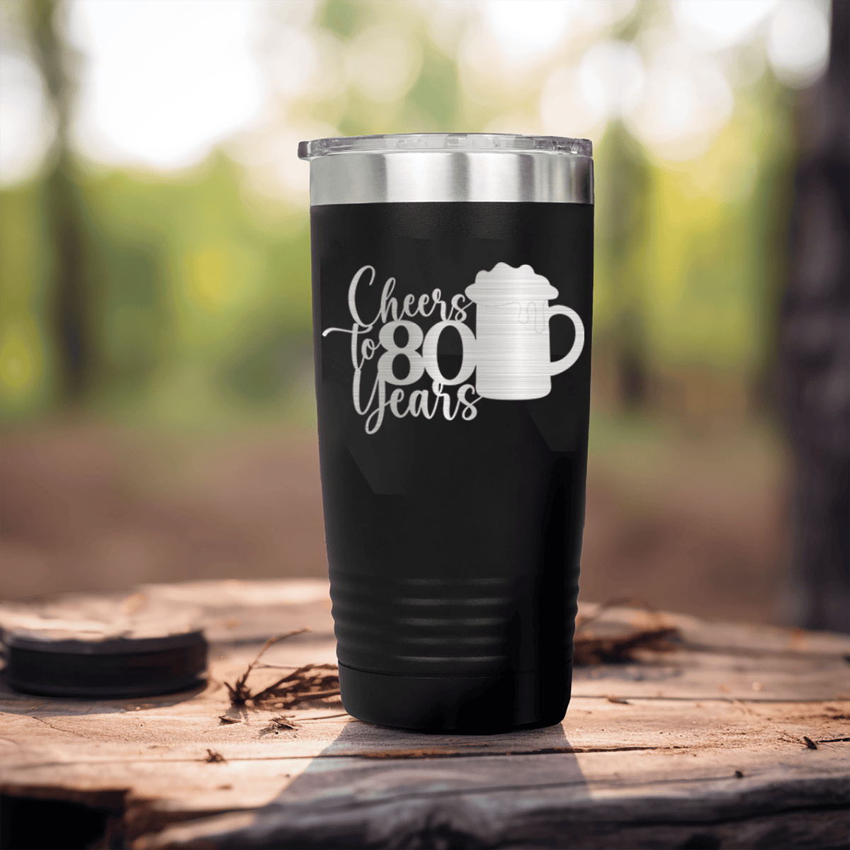 Black birthday tumbler Cheers to 80 Years Beer