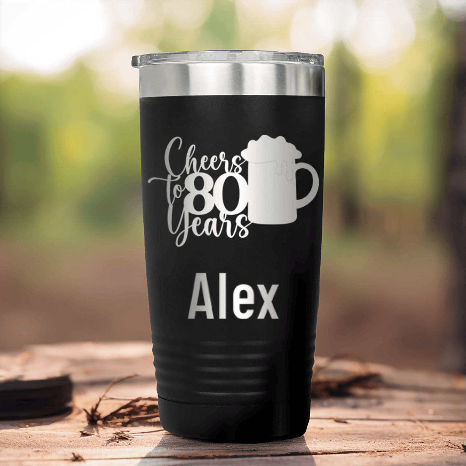 Black Birthday Tumbler With Cheers To 80 Years Beer Design