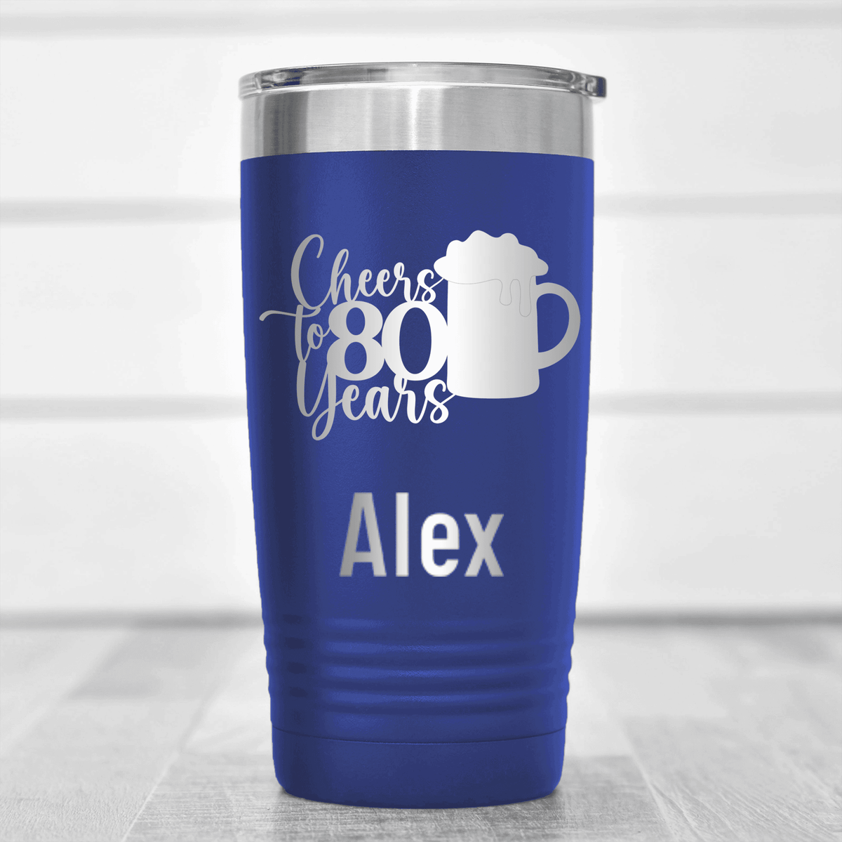 Blue Birthday Tumbler With Cheers To 80 Years Beer Design