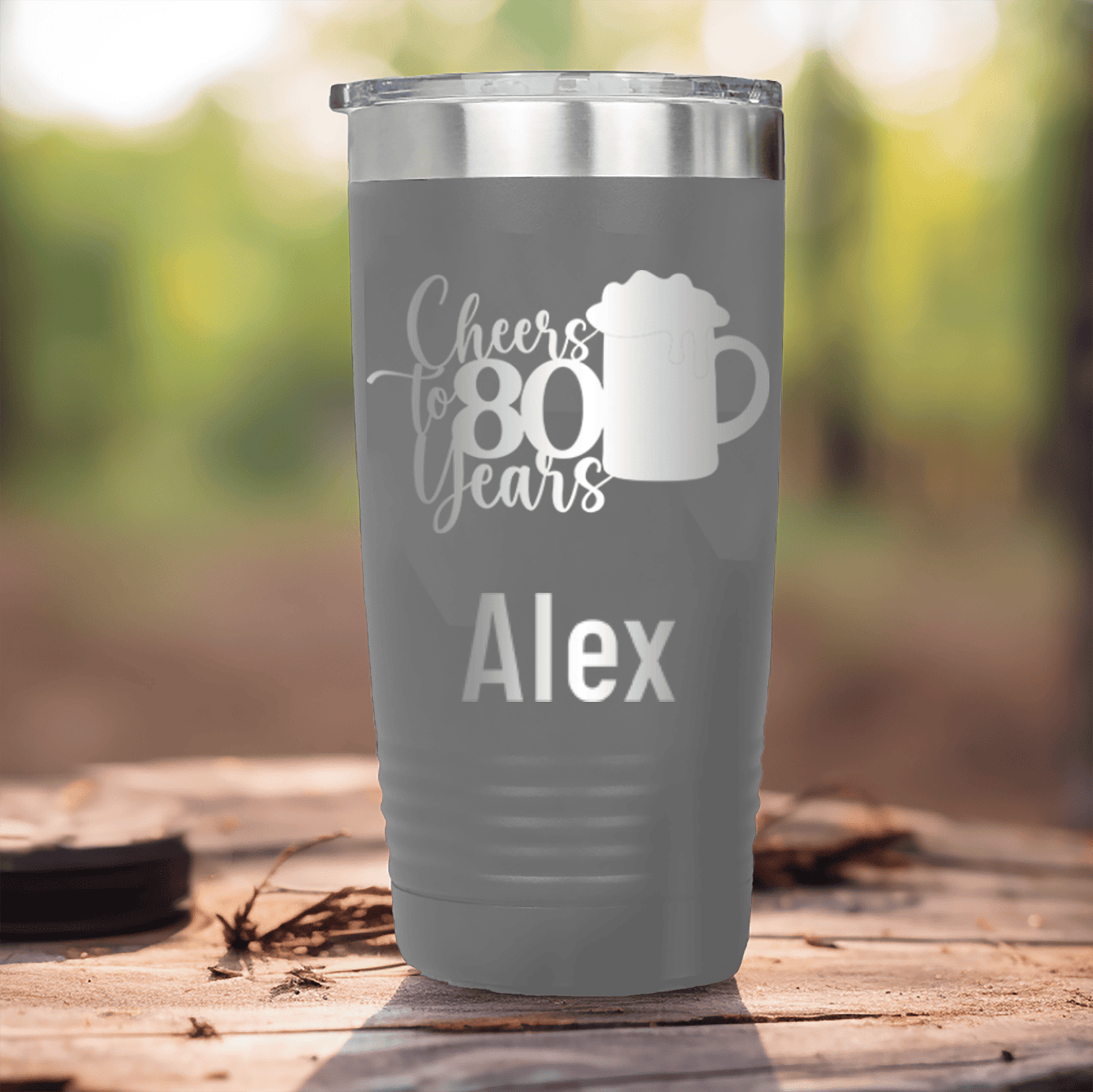 Grey Birthday Tumbler With Cheers To 80 Years Beer Design