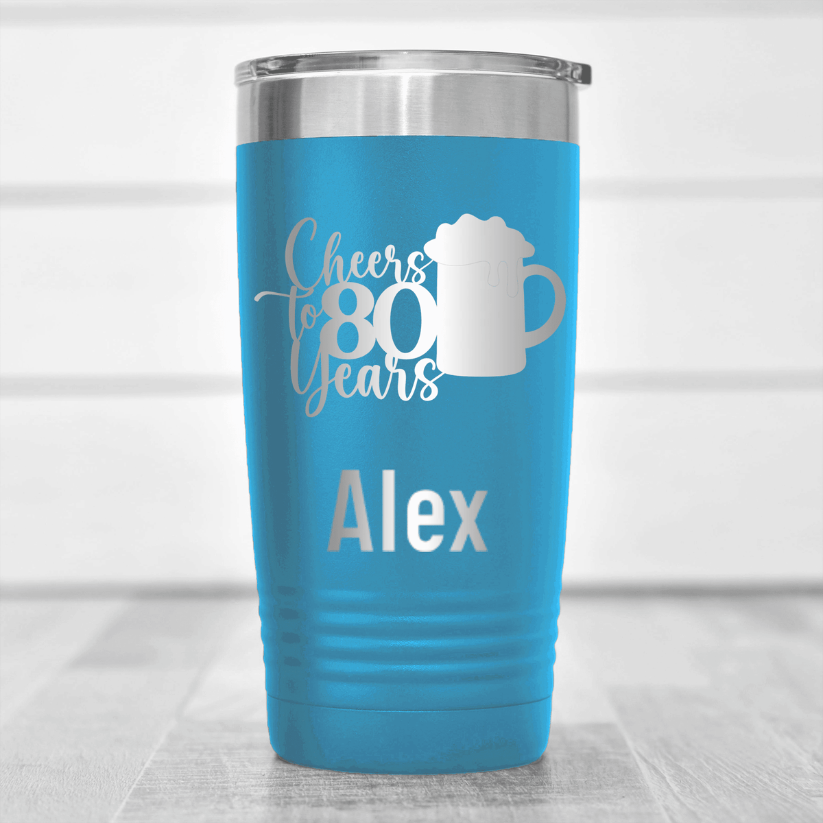 Light Blue Birthday Tumbler With Cheers To 80 Years Beer Design