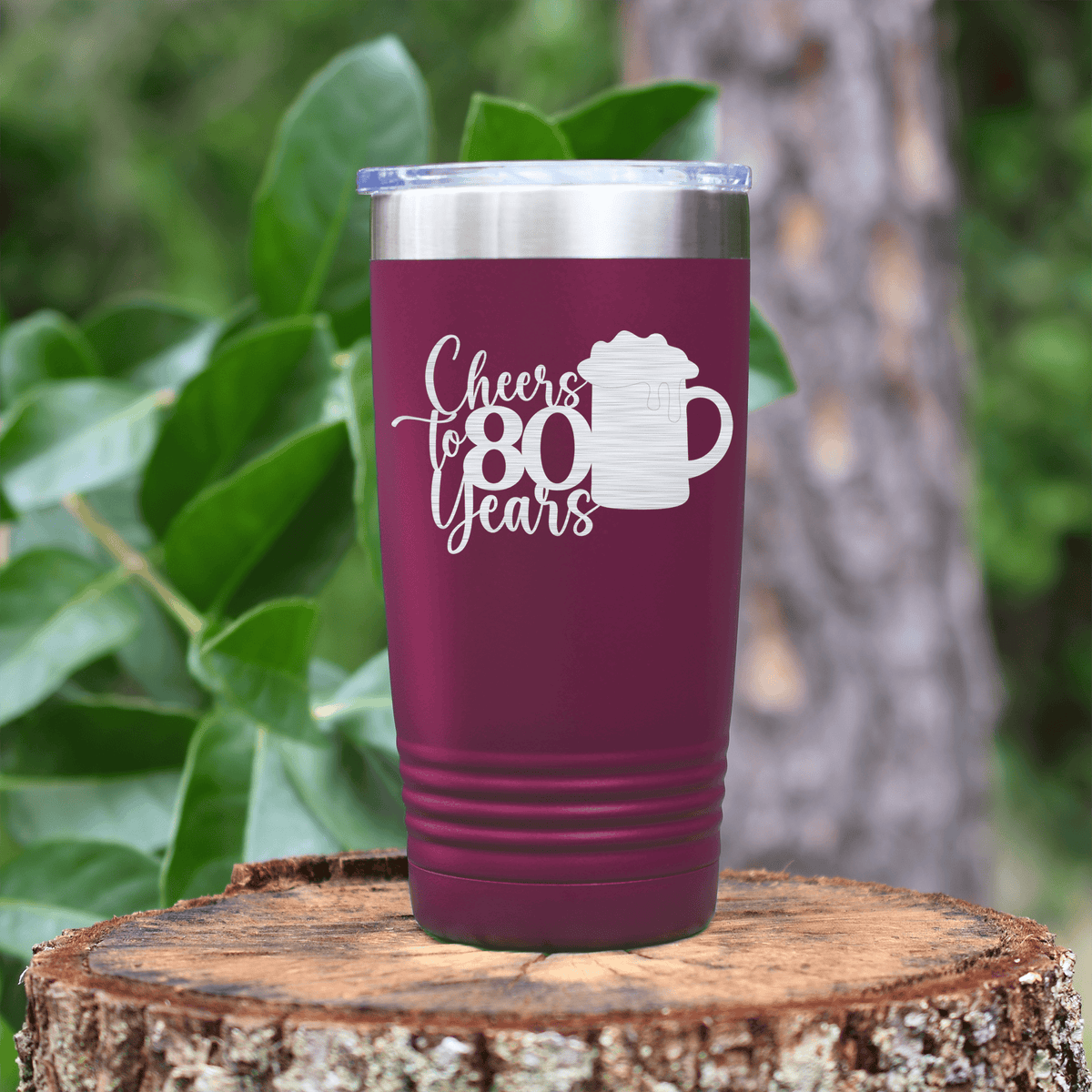 Maroon birthday tumbler Cheers to 80 Years Beer