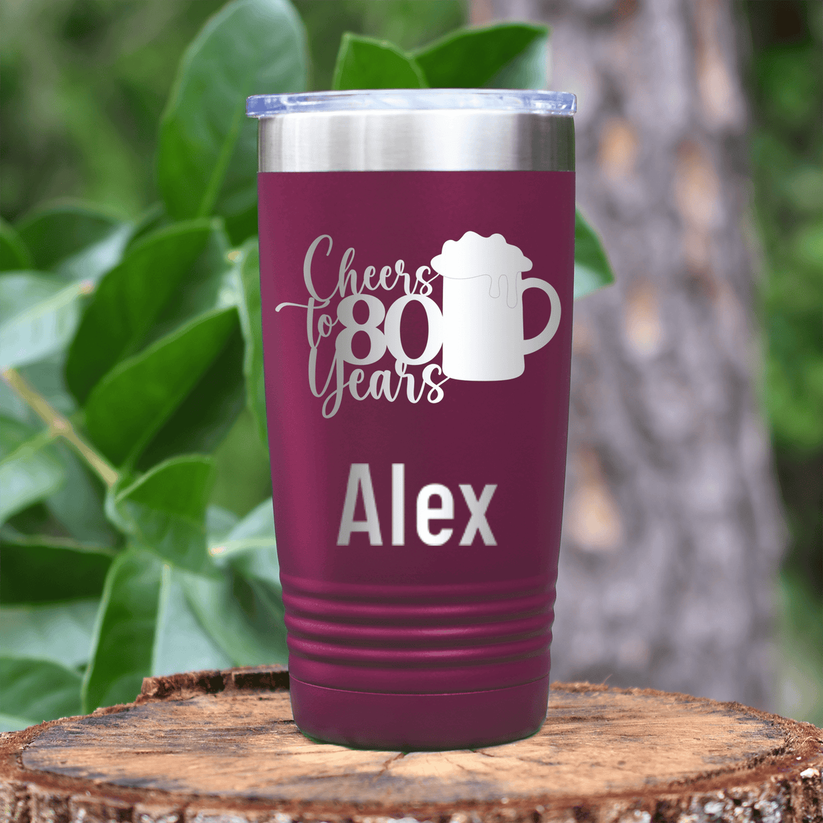 Maroon Birthday Tumbler With Cheers To 80 Years Beer Design