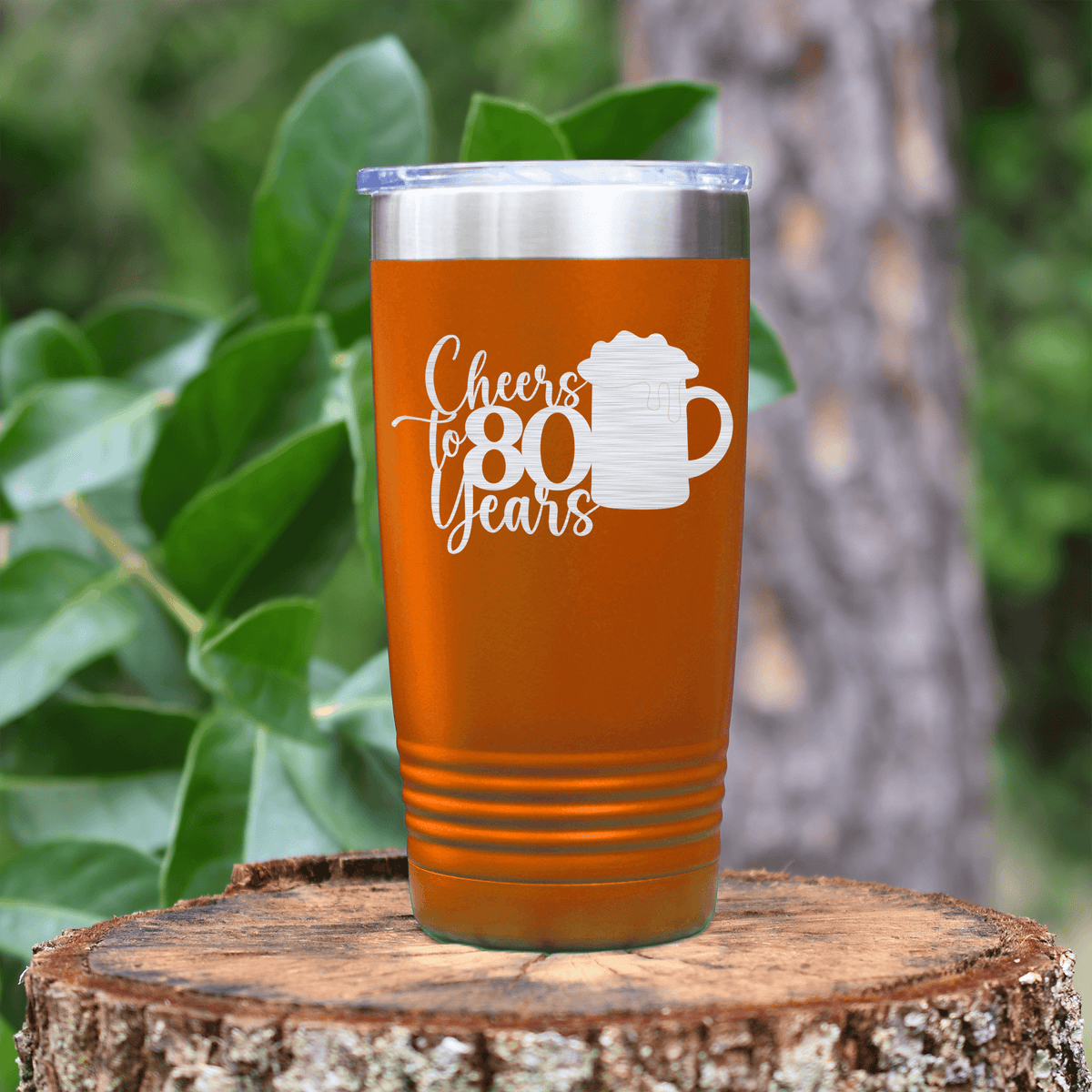 Orange birthday tumbler Cheers to 80 Years Beer