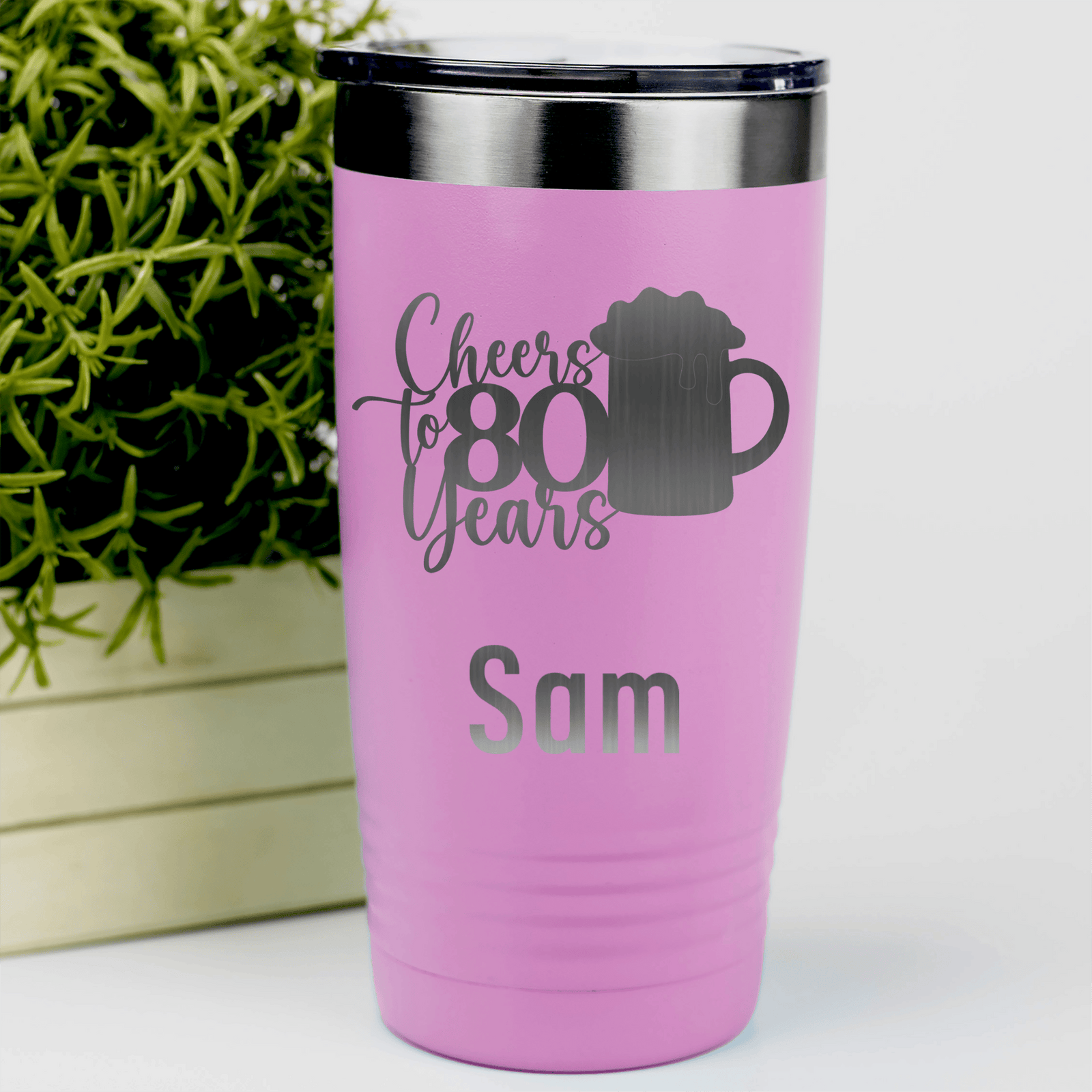 Pink Birthday Tumbler With Cheers To 80 Years Beer Design
