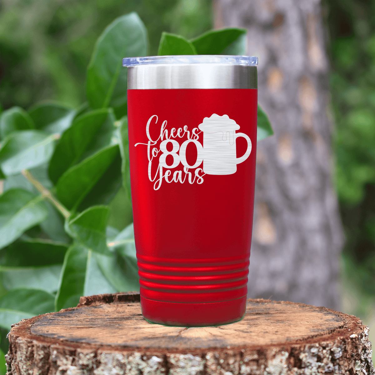 Red birthday tumbler Cheers to 80 Years Beer
