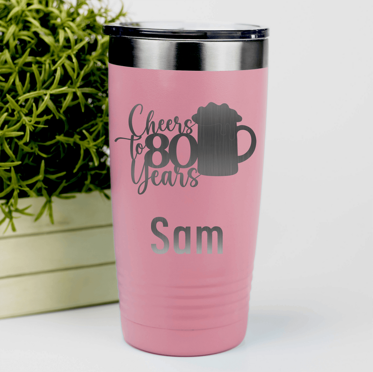 Salmon Birthday Tumbler With Cheers To 80 Years Beer Design