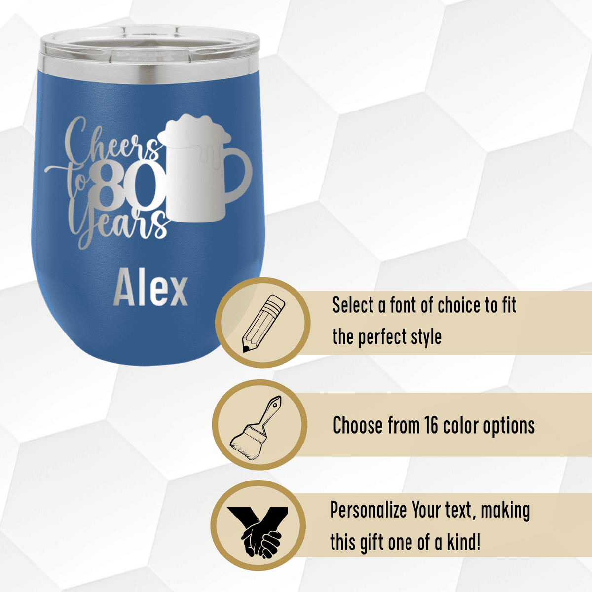 Personalized Cheers to 80 Years Beer Wine Tumbler for her, Customized Gifts for Women by Groovy Girl Gifts