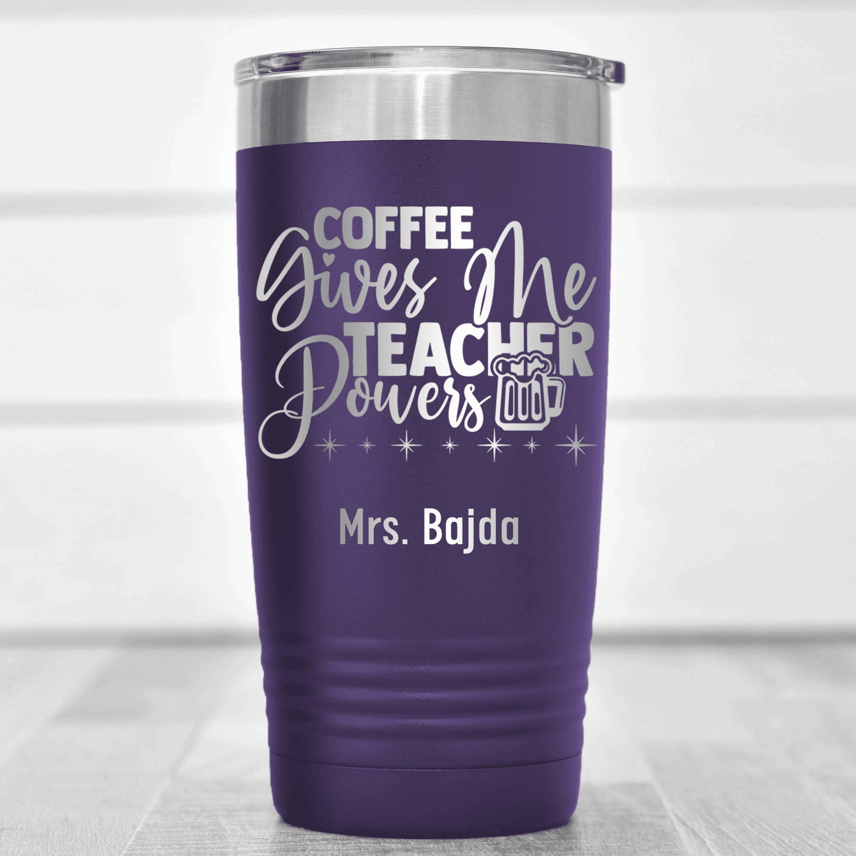 Purple Teacher Tumbler With Coffee Is How I Get Powers Design