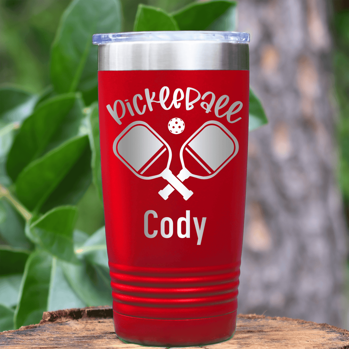 Red Pickleball Tumbler With Crossing Swords Design