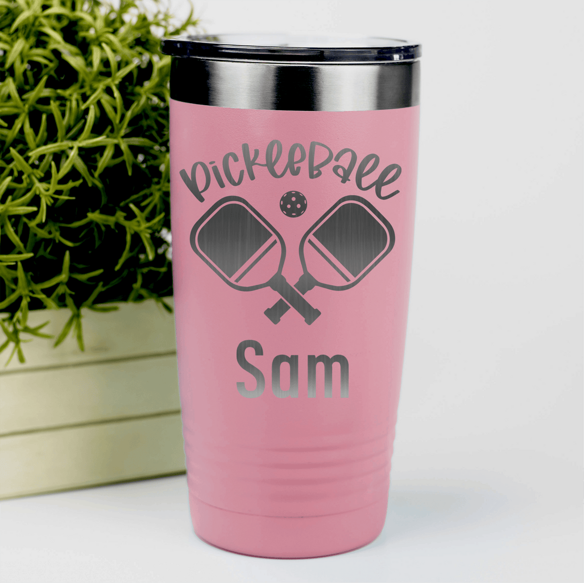 Salmon Pickleball Tumbler With Crossing Swords Design