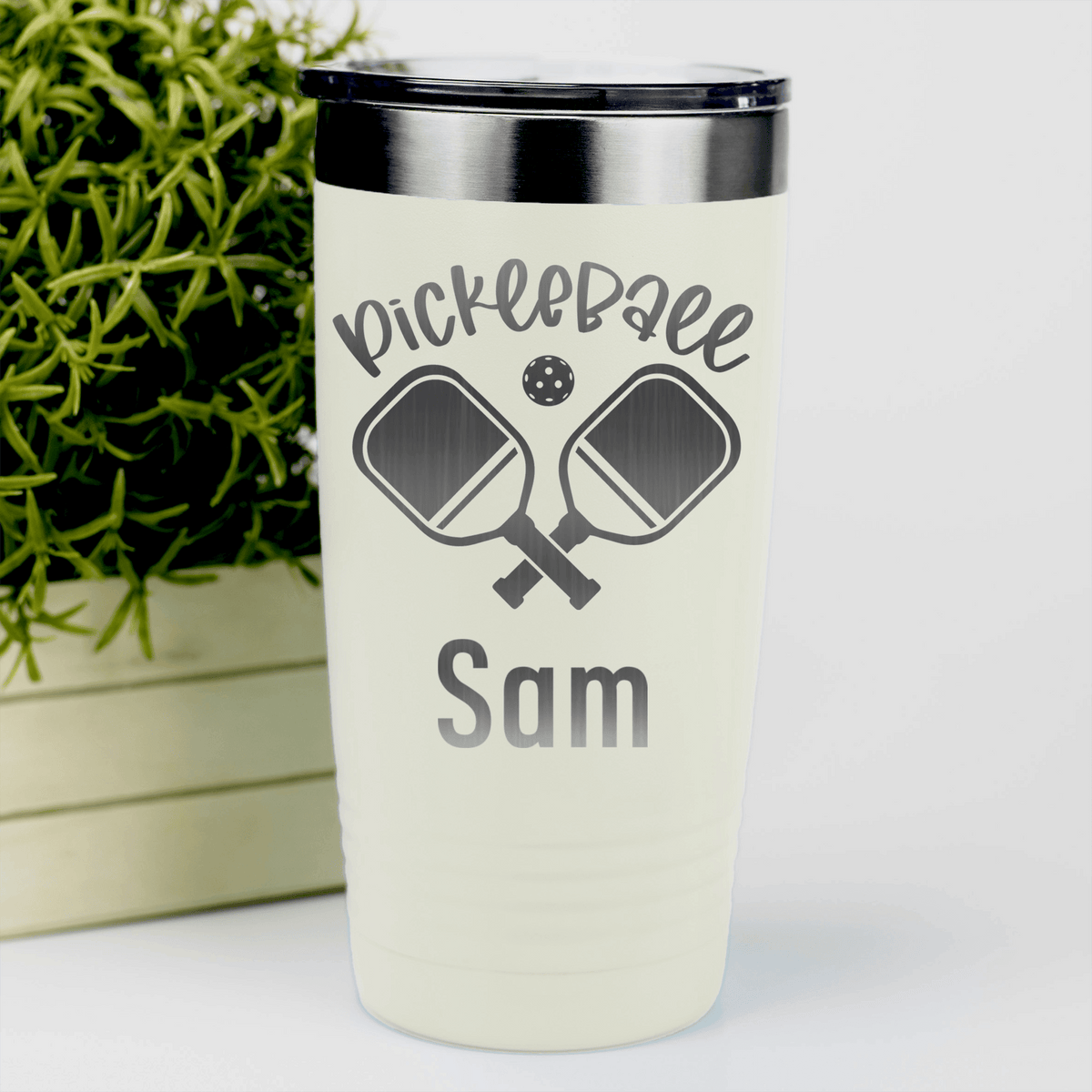 White Pickleball Tumbler With Crossing Swords Design