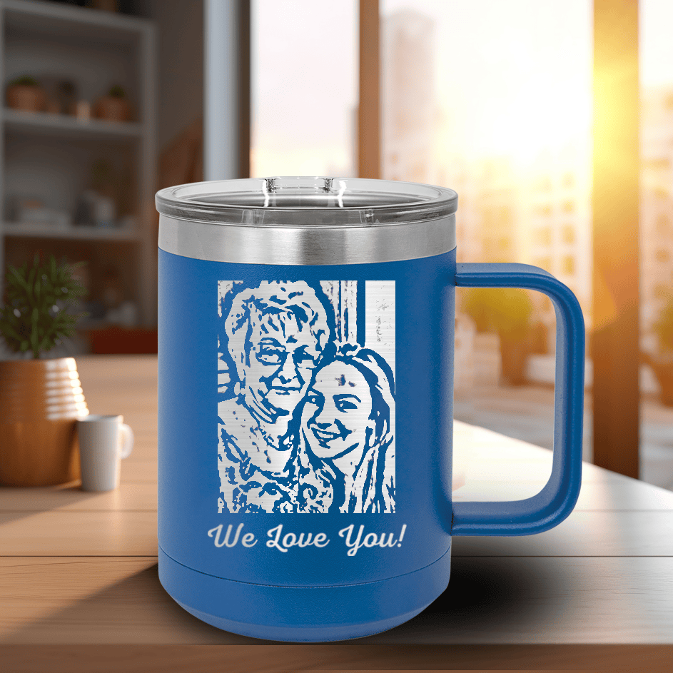 Blue Mothers Day Mug Shaped Tumbler With Custom Mothers Day Design
