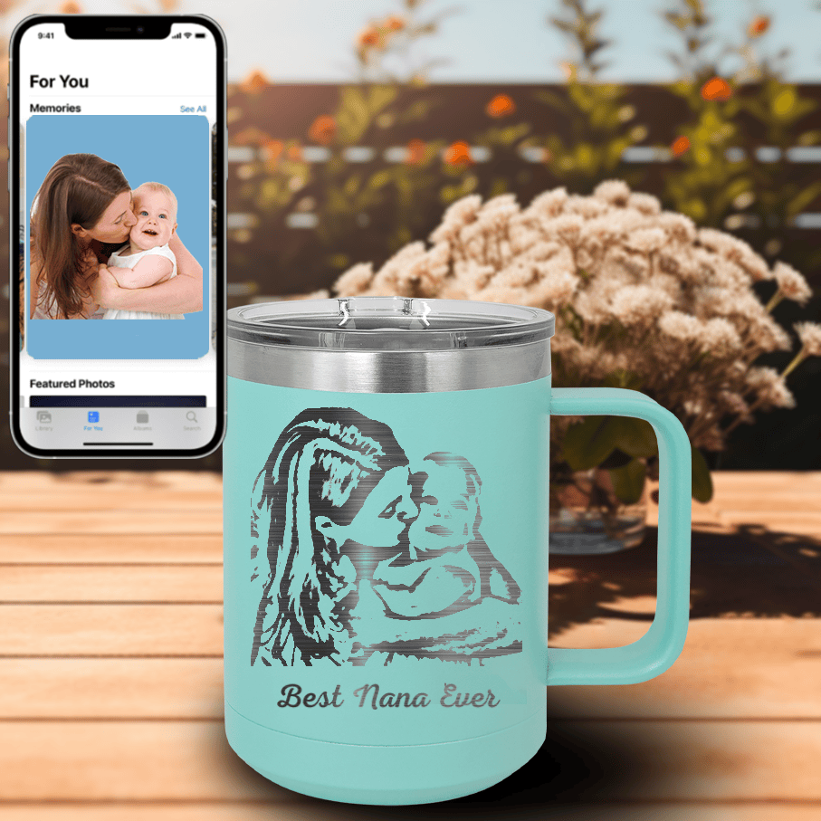 Teal Mothers Day Mug Shaped Tumbler With Custom Mothers Day Design