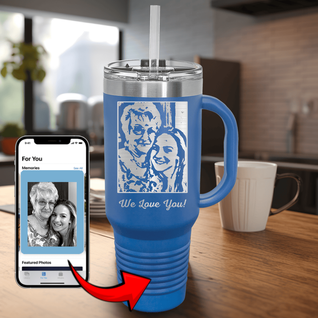 Blue Mothers Day Tumbler With Handle And Straw With Custom Mothers Day Design