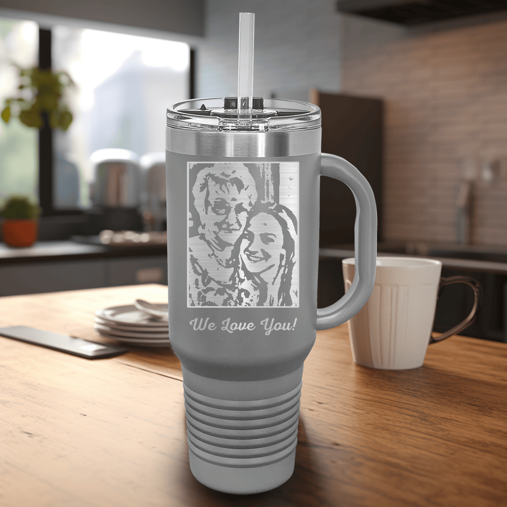 Grey Mothers Day Tumbler With Handle And Straw With Custom Mothers Day Design