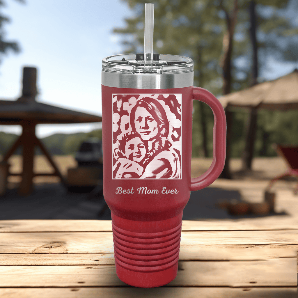 Maroon Mothers Day Tumbler With Handle And Straw With Custom Mothers Day Design