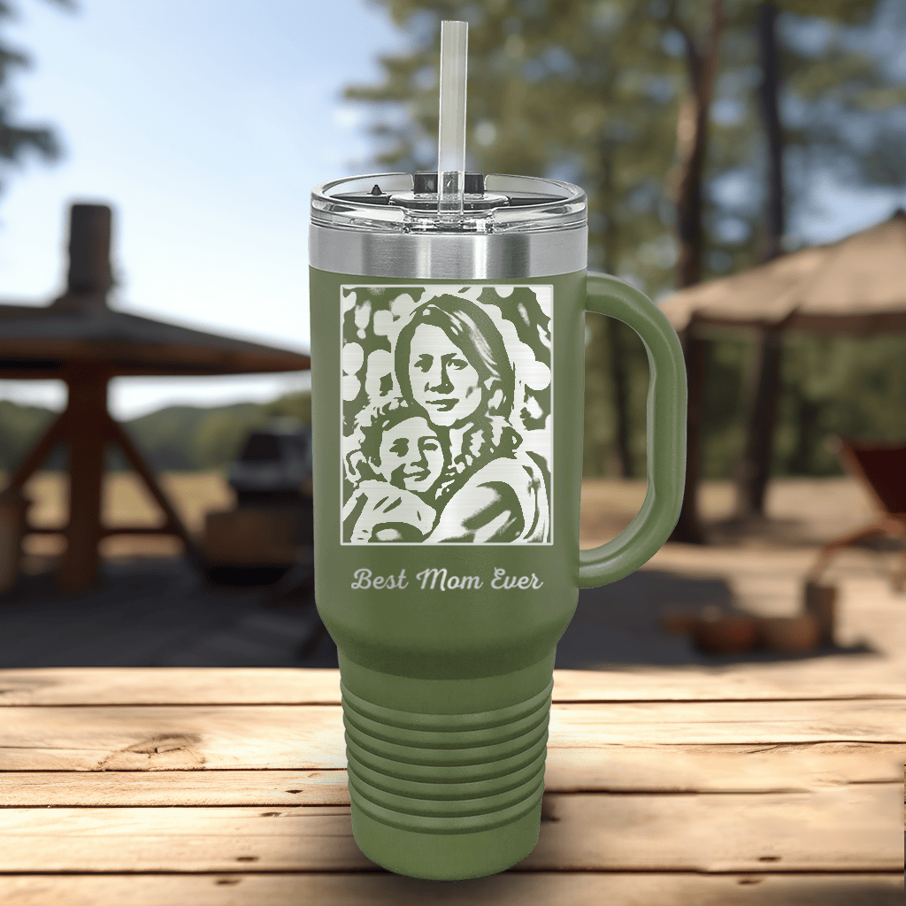 Military Green Mothers Day Tumbler With Handle And Straw With Custom Mothers Day Design