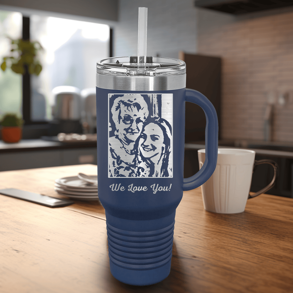 Navy Mothers Day Tumbler With Handle And Straw With Custom Mothers Day Design