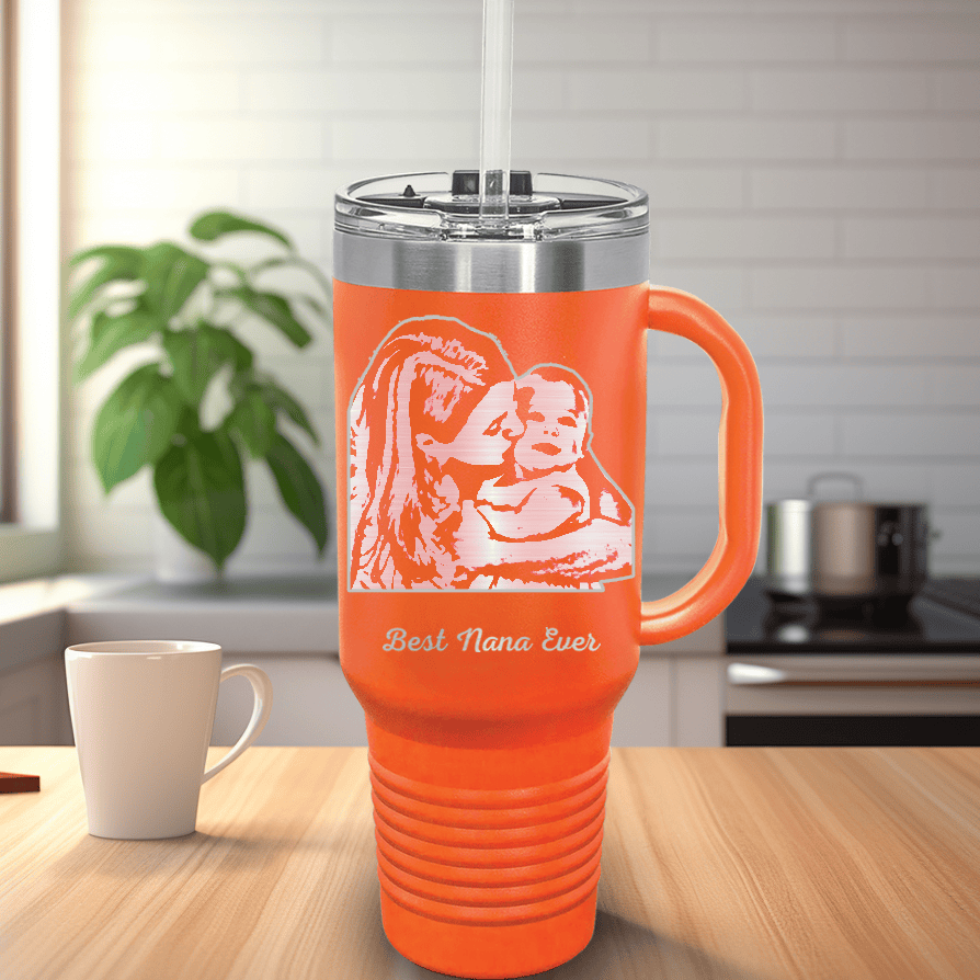 Orange Mothers Day Tumbler With Handle And Straw With Custom Mothers Day Design