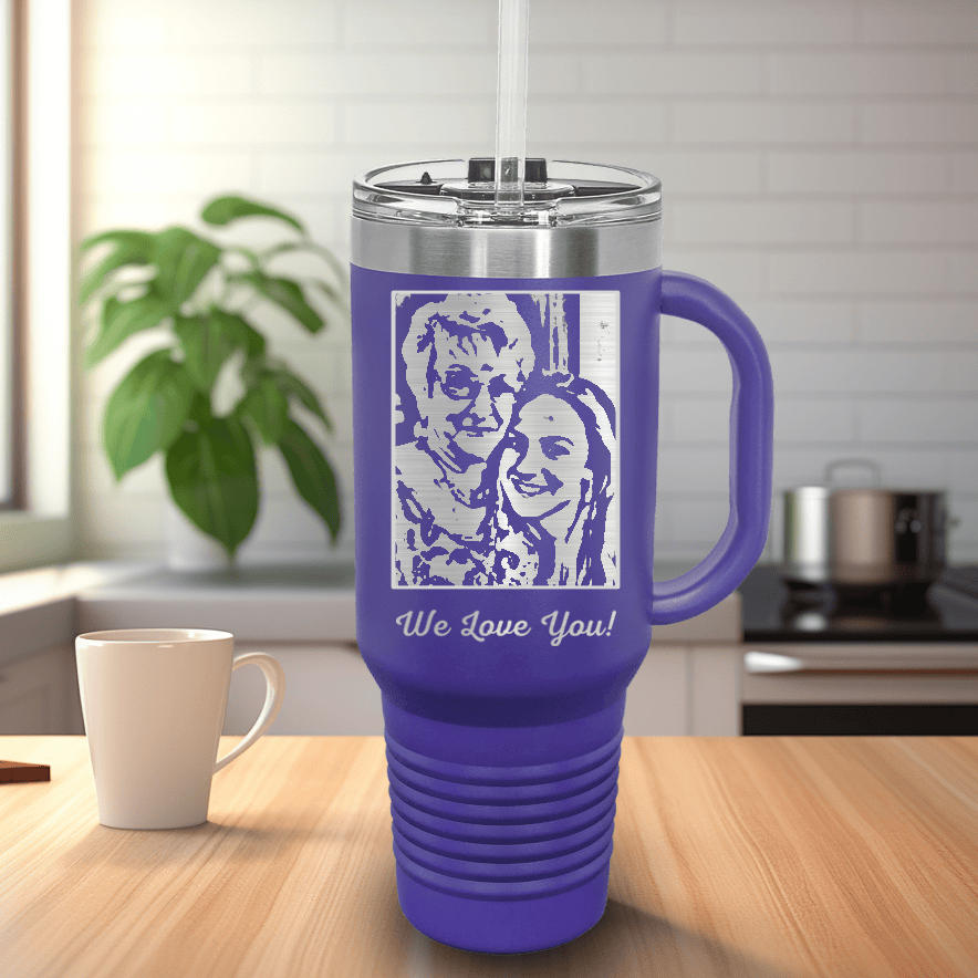 Purple Mothers Day Tumbler With Handle And Straw With Custom Mothers Day Design