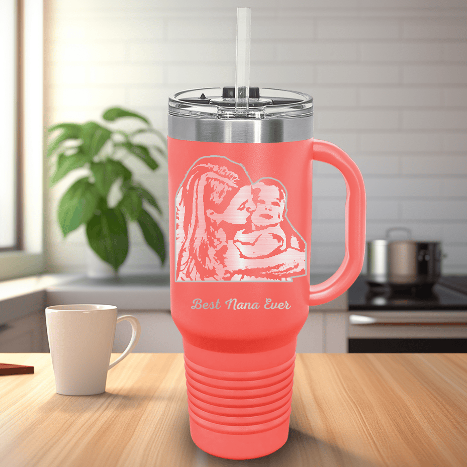 Salmon Mothers Day Tumbler With Handle And Straw With Custom Mothers Day Design