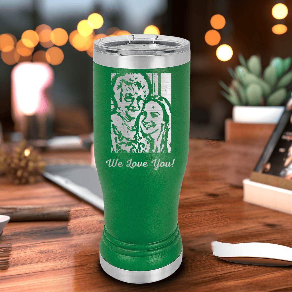 Green Mothers Day Pilsner Tumbler With Custom Mothers Day Design