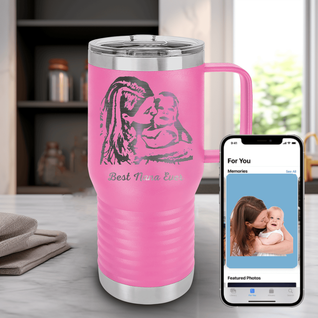 Pink Mothers Day 20 Oz Tumbler With Handle With Custom Mothers Day Design
